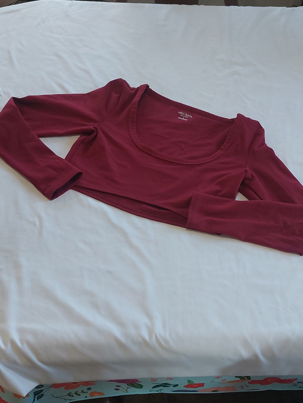 wild fable Scoop Neck Long Sleeve Top - Wine Color .Small Cropped Top .